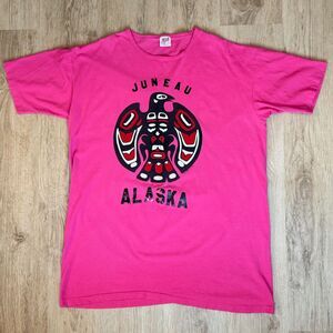 Anvil Graphic T-Shirt Juneau Alaska 1991 Thunderbird Pink One Size Single Stitch